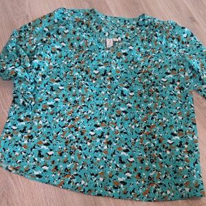 Joie Teal Multicolor Printed V-Neck Blouse